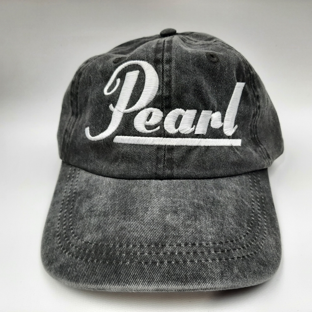 Pearl Drums embroidered relaxed dad cap gray washed cotton cap hat
